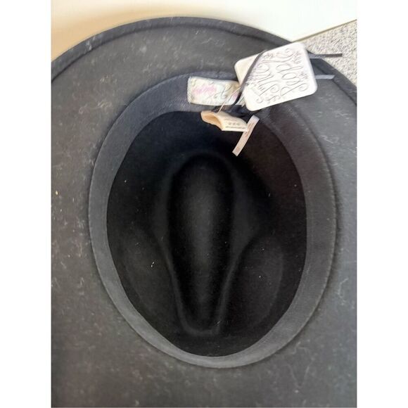 FREE PEOPLE Festival Fedora  Felt Sun Hat Rancher Western Black Wool Anthropolog main image 5